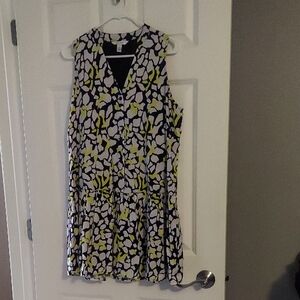 Nine West Black and Yellow Floral Midi Dress
